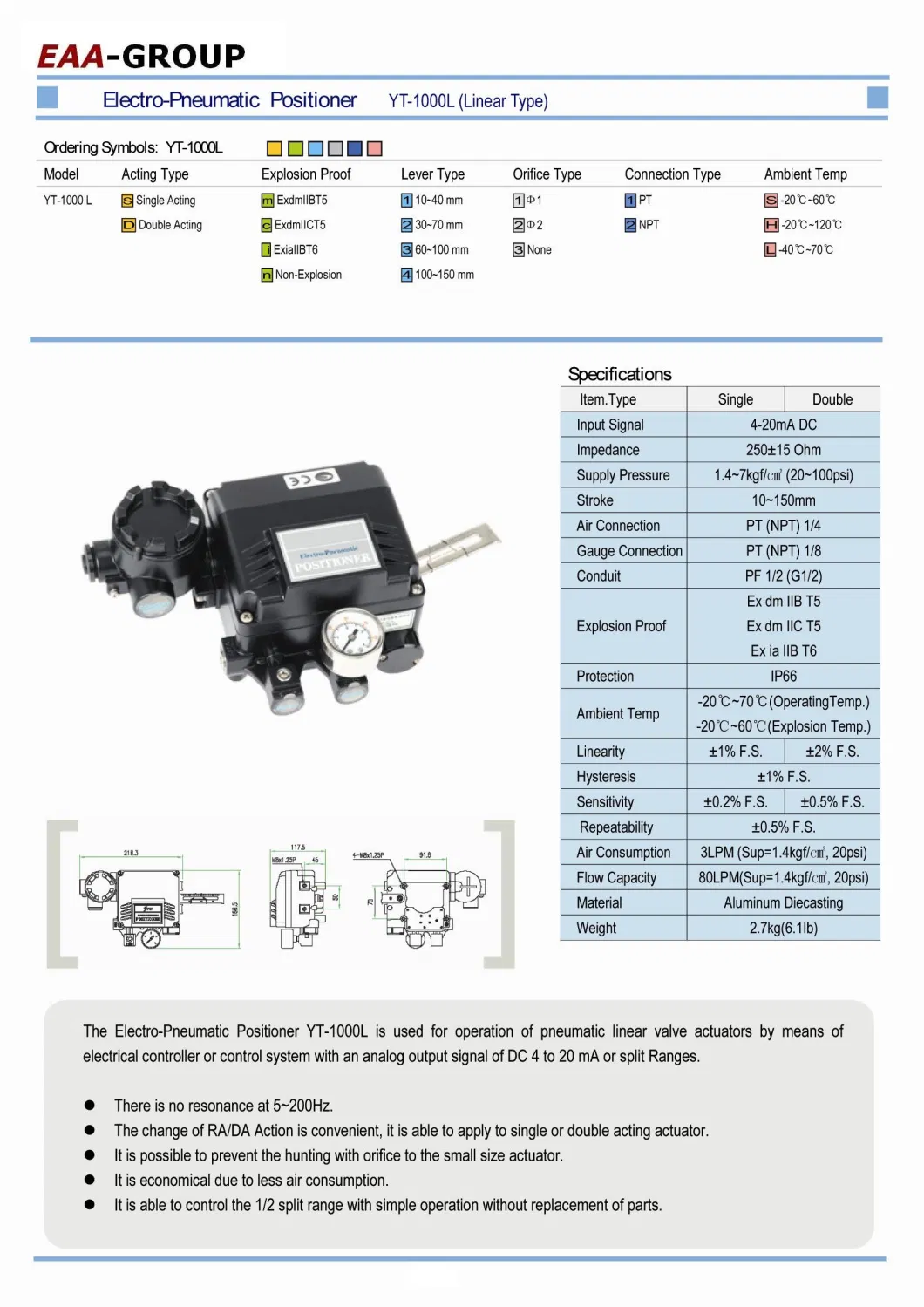 Ytc Linear Pneumatic Positioner China Manufacturer